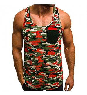 Yowablo Tank Top Herren Bodybuilding Fitness Stringer Sportshirt Graffiti-Print mit Brusttasche